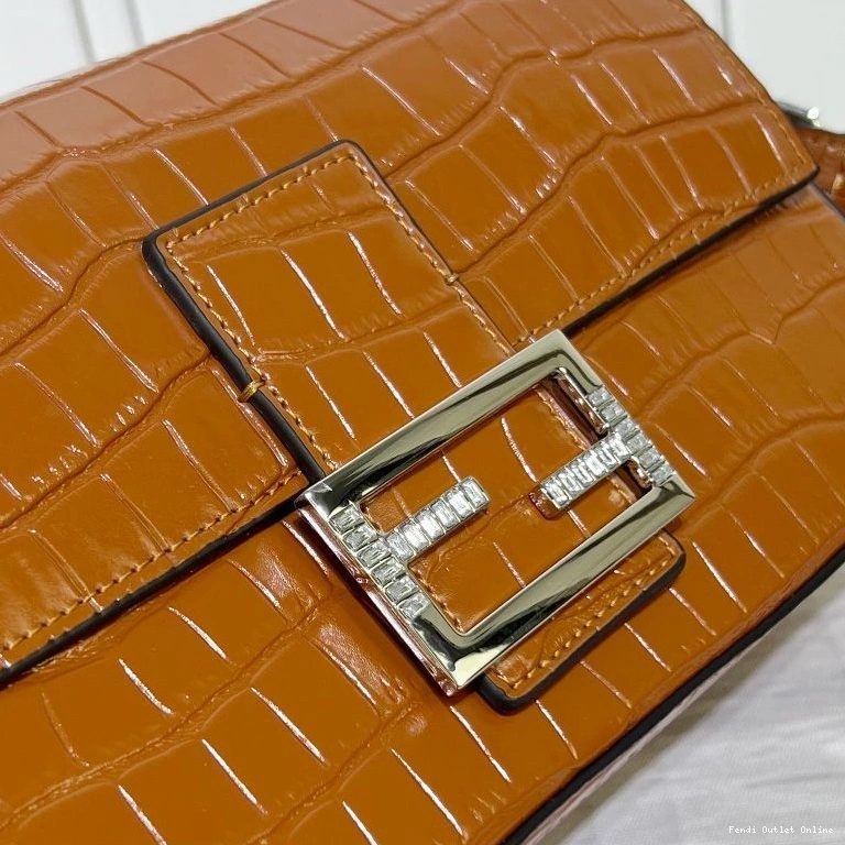 Affordable In Leather Tiffany Crocodile Fendi Baguette Bag Brown Medium 0725